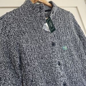 L.L.Bean Marled Knit Button-Up Cardigan - Black & White NWT